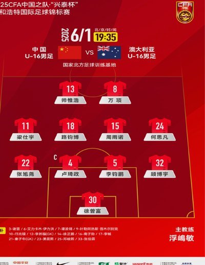 半场：U16中国0-1澳大利亚U16，哈里森首开记录